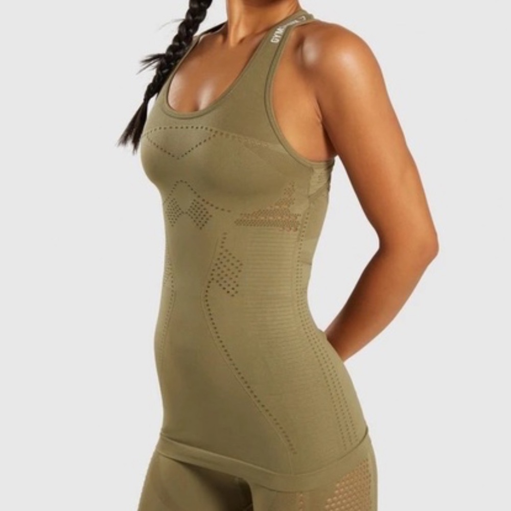 Gymshark Flawless Knit Vest Khaki Tank Top - Picture 7 of 9